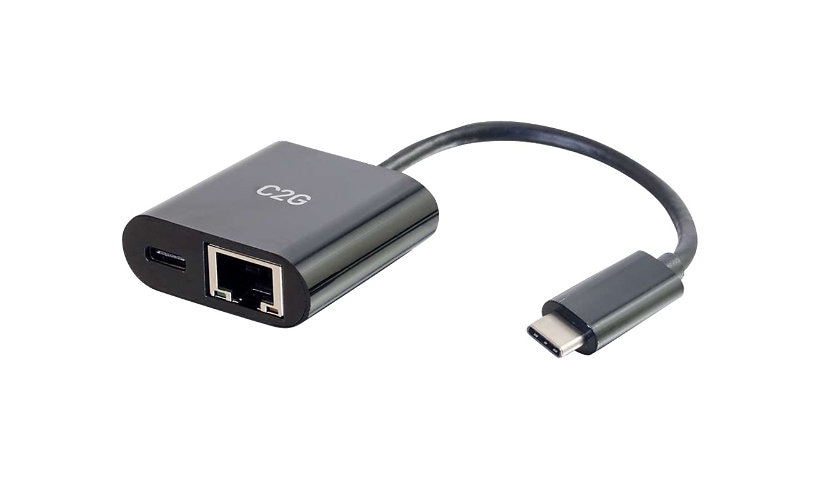 C2G USB C to Ethernet Multiport Adapter Hub - Power Delivery up to 60W