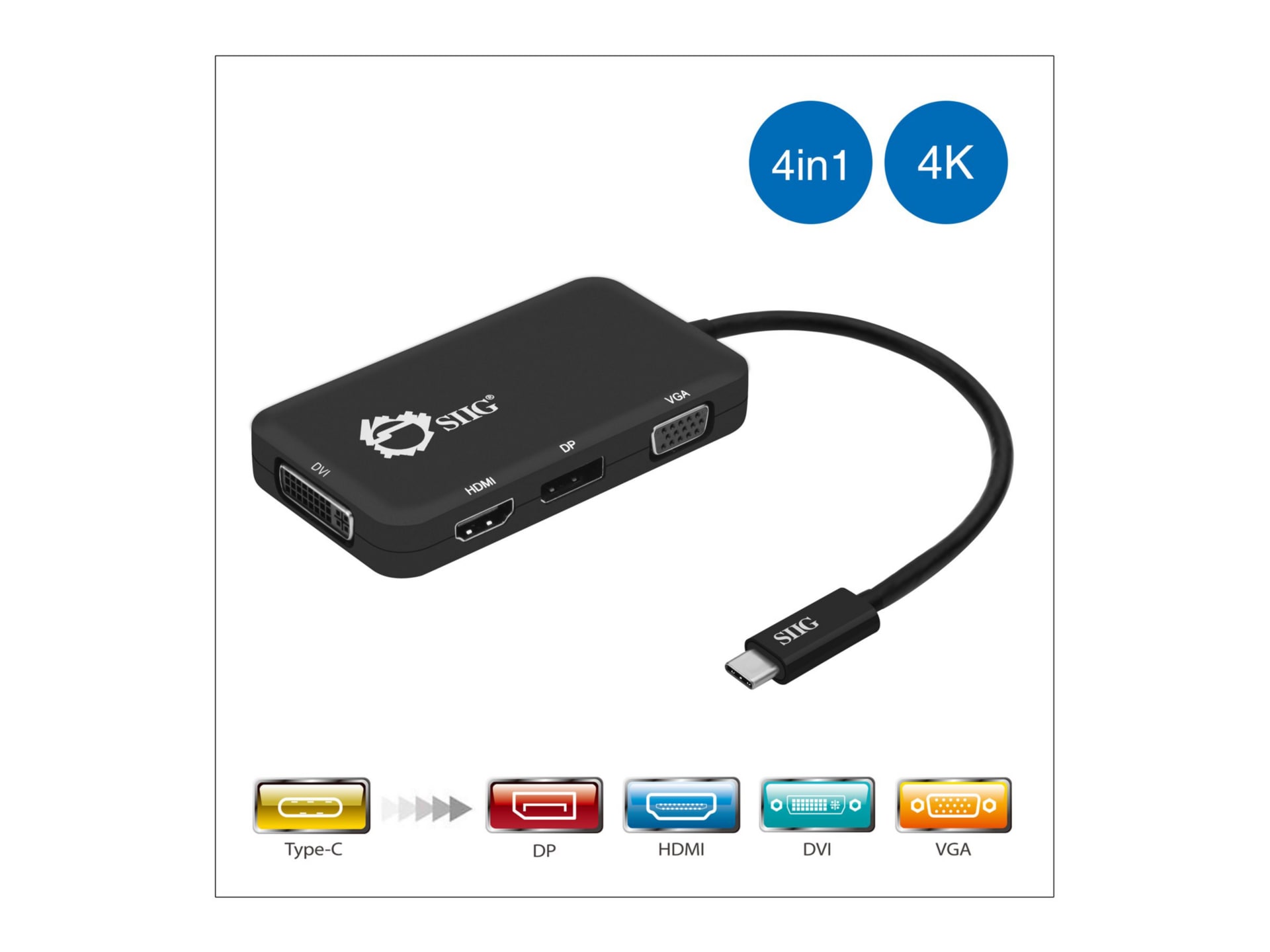 SIIG USB-C to 4-in-1 Multiport Video Adapter - external video adapter - black