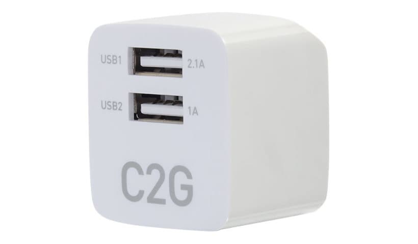 C2G 2-Port USB Wall Charger - AC to USB Adapter - 5V 2.1A Output adaptateur secteur - 2 x USB