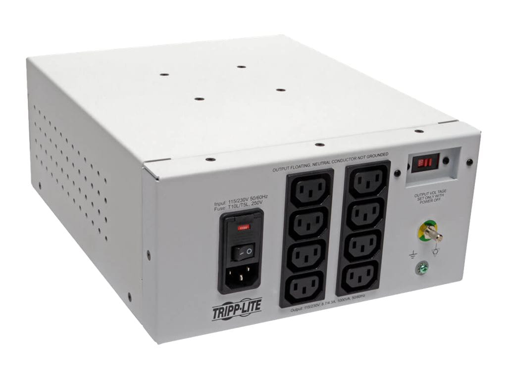 Tripp Lite Isolator Series Dual-Voltage 115/230V 1000W 60601-1  Medical-Grade Isolation Transformer, C14 Inlet, 8 C13