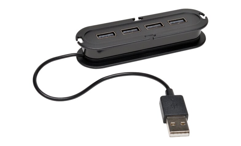 USB 2.0 Ultra-Mini Compact Hub with Power Adapter, 4 Ports, Black