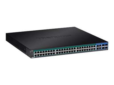 TRENDnet 52-Port Web Smart PoE+ Switch; 48 x Gigabit PoE+ Ports; 4 x Shared Gigabit Ports (RJ-45 or SFP); VLAN; QoS;