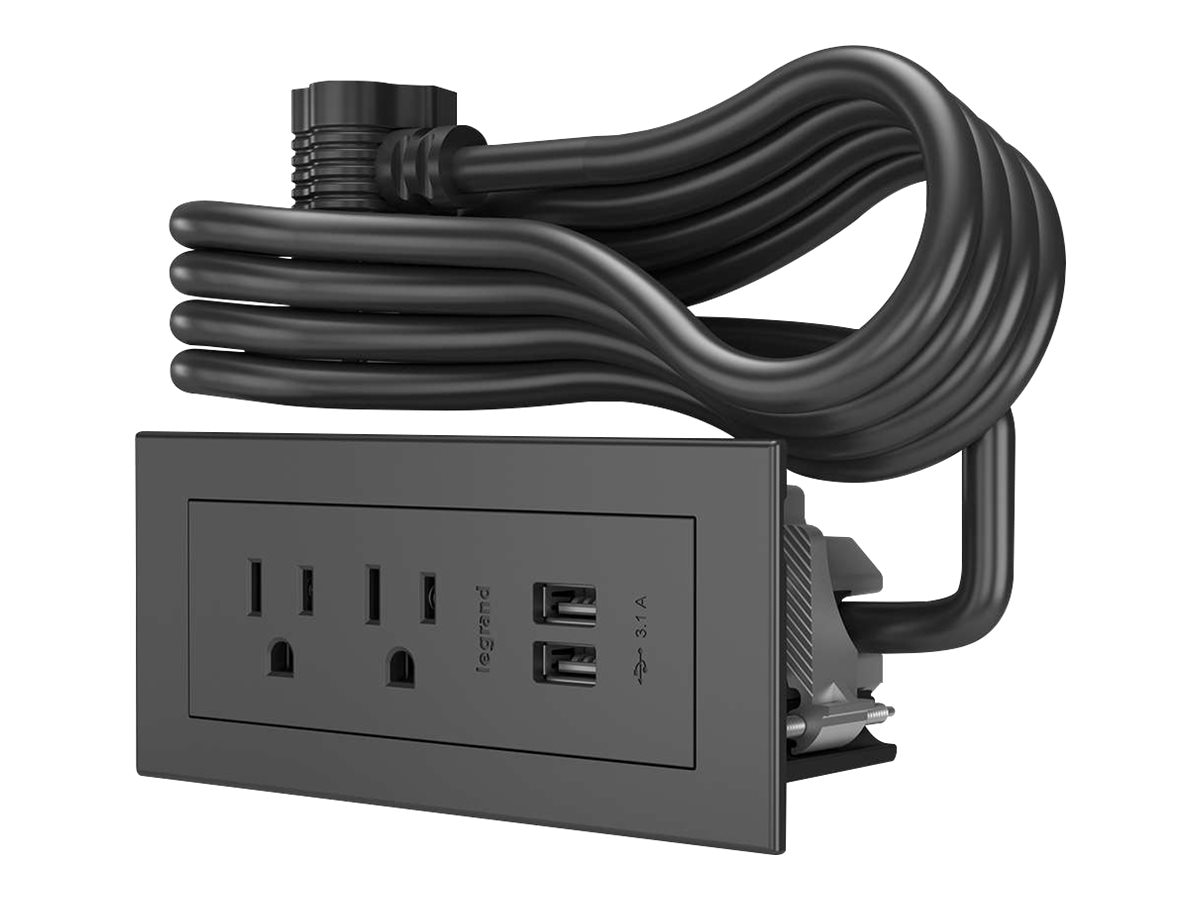 Wiremold Radiant Furniture Power Center (2) Outlet (2) USB, Black - wall mo