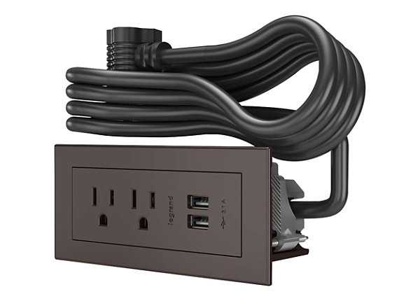 Wiremold Radiant Furniture Power Center (2) Outlet (2) USB, Brown - wall mount plate