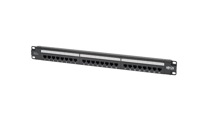 Tripp Lite Cat5e 24-Port Patch Panel - PoE+ Compliant, 110/Krone, 568A/B, RJ45 Ethernet, 1U Rack-Mount, TAA - patch