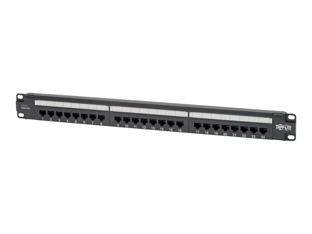 Tripp Lite Cat6 24-Port Patch Panel - PoE+ Compliant, 110/Krone, 568A/B, RJ45 Ethernet, 1U Rack-Mount, TAA - patch panel