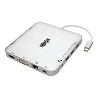 Tripp Lite USB C Laptop Docking Station w/ mDP, HDMI, VGA, GbE, 4K @ 30 Hz, Thunderbolt 3 - USB-A, PD Charging, Silver,