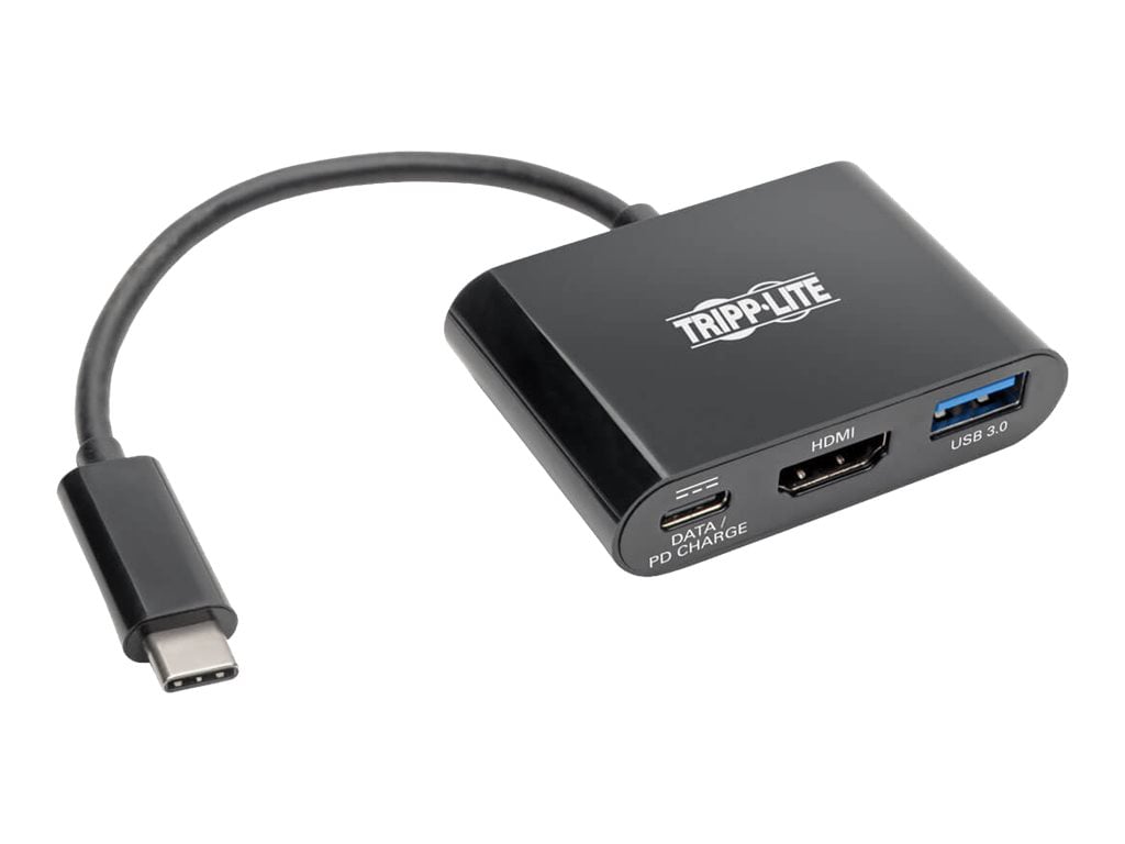 Tripp Lite USB C to HDMI Adapter w/USB-A Hub and PD Charging - USB 3.1, Thunderbolt 3 Compatible, 4K x 2K @ 30 Hz, Black