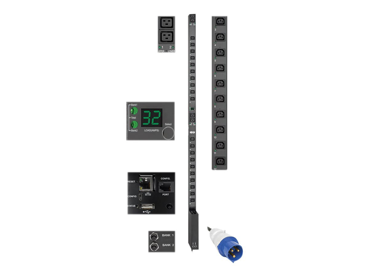 Tripp Lite 7.4kW Single-Phase Switched PDU w/LX Platform Interface, 230V Output, IEC 309 32A Blue, 10 ft. Cord, 0U, TAA