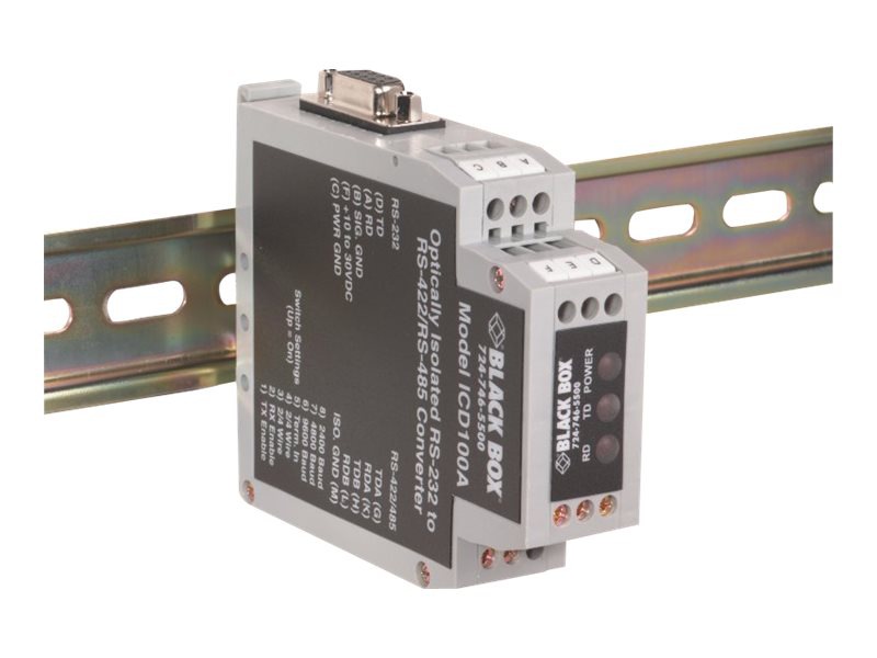 Black Box RS-232<->RS-422/RS-485 DIN Rail Opto-Isolated Convertor - serial