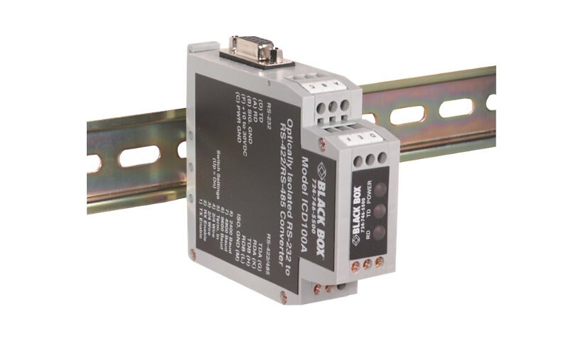 Black Box RS-232<->RS-422/RS-485 DIN Rail Opto-Isolated Convertor - serial
