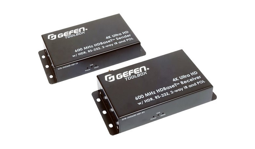 GefenToolBox 4K Ultra HD 600 MHz HDBaseT Extender w/ HDR, RS-232, 2-way IR, and POL - video/audio/infrared/serial