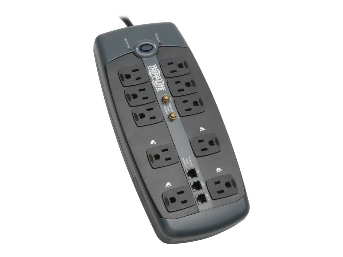 Tripp Lite Protect It! 10-Outlet Surge Protector, 8-ft. Cord, 3345 Joules, Tel/Modem/Coaxial Protection - surge