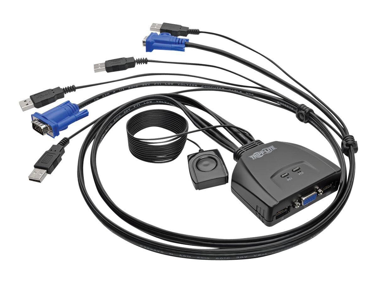 Tripp Lite 2-Port USB/VGA Cable KVM Switch with Cables and USB Peripheral S