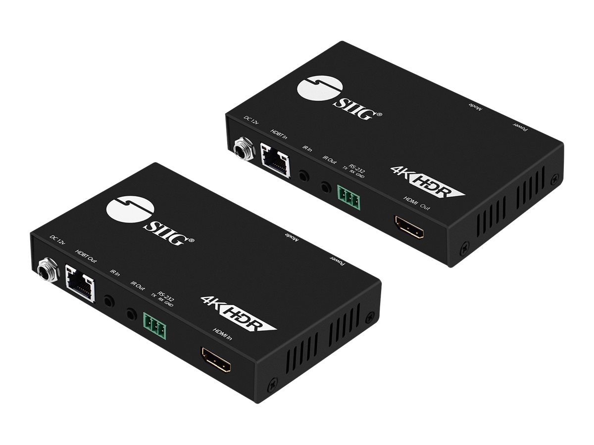 SIIG 4K HDR HDMI 2.0 HDBaseT Extender Over Single Cat5e/6 with RS-232 & IR - transmitter and receiver -