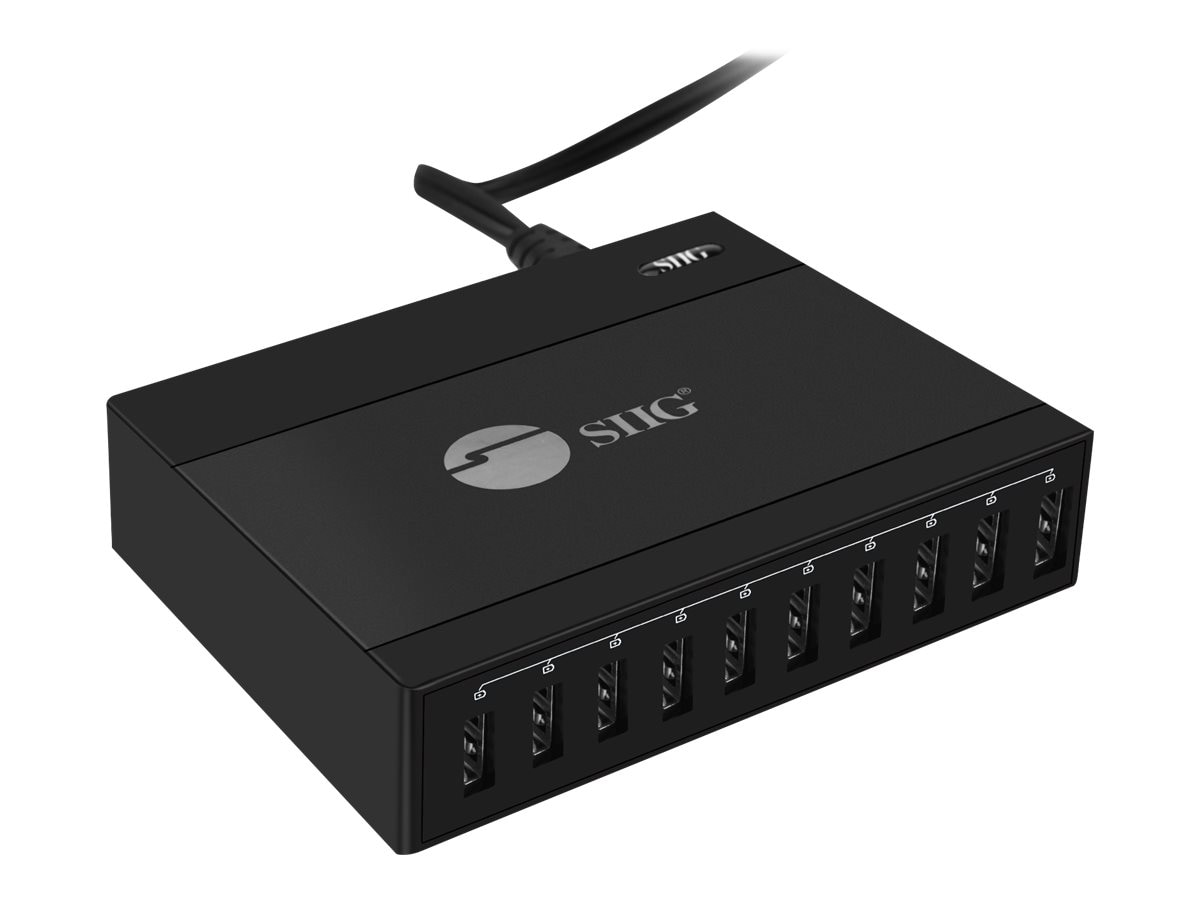 SIIG 60W 10-Port USB Charger power adapter - 10 x 4 pin USB Type A - 60 Wat