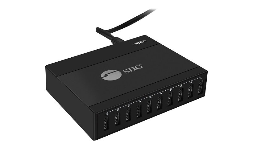 SIIG 60W 10-Port USB Charger power adapter - 10 x 4 pin USB Type A - 60 Watt