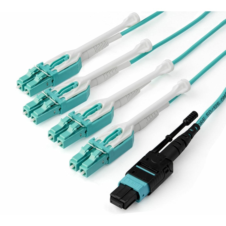 StarTech.com 3m (10ft) OM3 Multimode Fiber Optic Cable MPO/MTP to LC Breakout Fiber Patch Cord