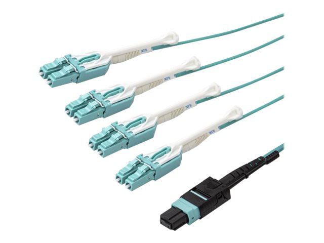 StarTech.com 10m (30ft) MTP(F)/PC to 4x LC/PC Duplex Breakout OM3 Multimode Fiber Optic Cable, 40G, Fiber Jumper Cord