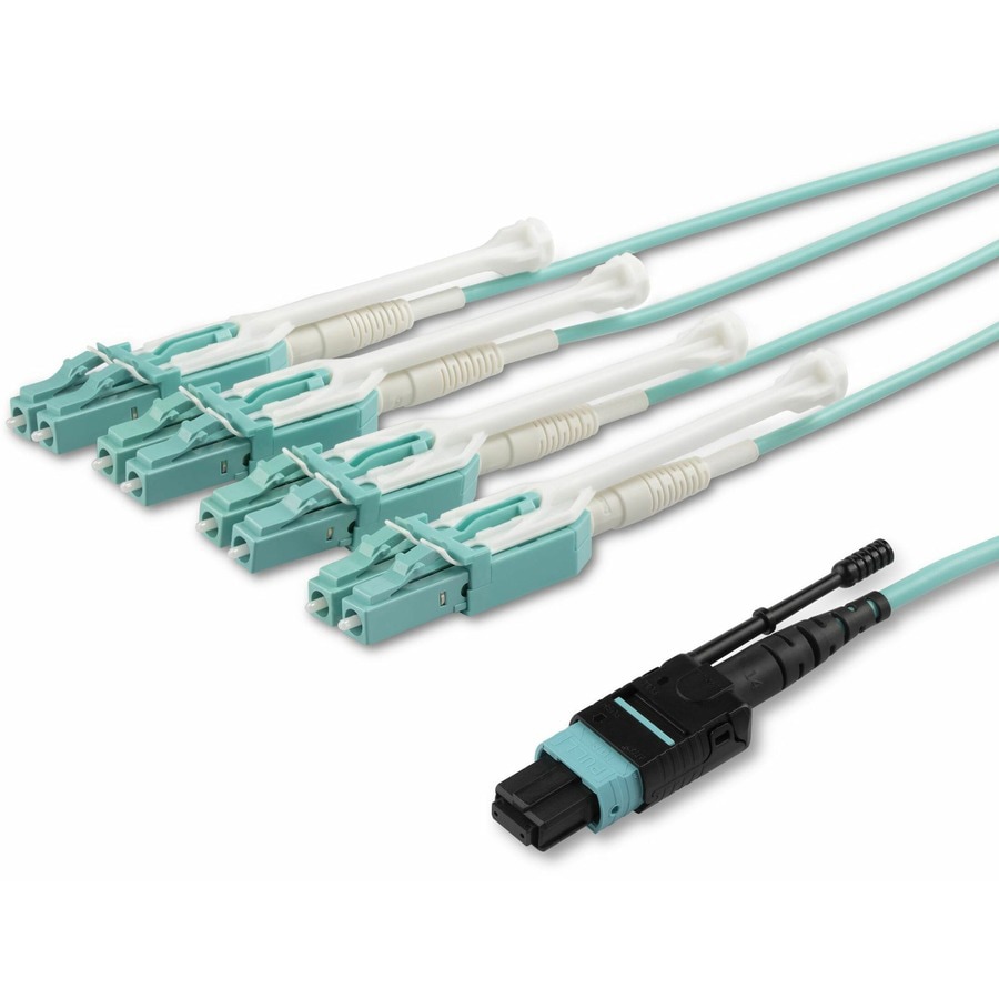 StarTech.com 5m (16.4ft) MTP(F)/PC to 4x LC/PC Duplex Breakout OM3 Multimode Fiber Optic Cable, 40G, Fiber Jumper Cord