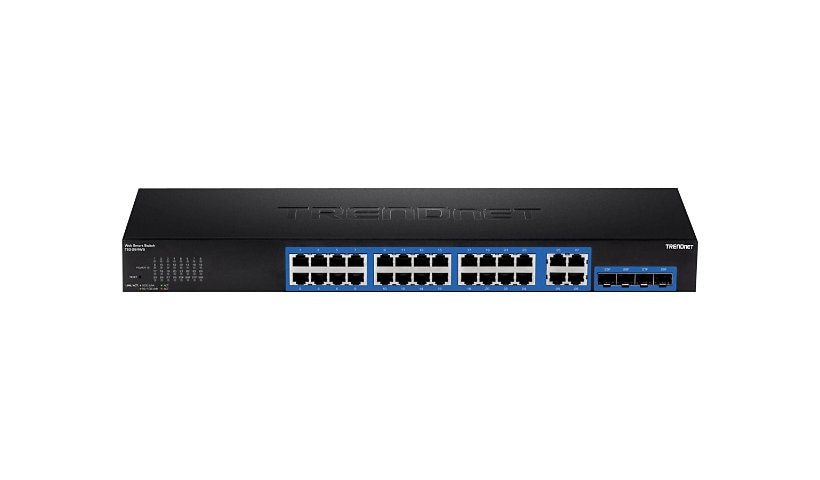 TRENDnet 28-Port Gigabit Web Smart Switch; 24 x Gigabit Ports; 4 x Shared Gigabit Ports (RJ-45/SFP); VLAN; QoS; LACP;