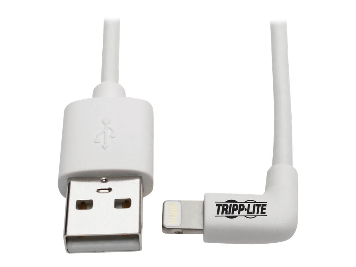 Eaton Tripp Lite Series USB-A to Right-Angle Lightning Sync/Charge Cable, MFi Certified - White, M/M, USB 2.0, 3 ft.