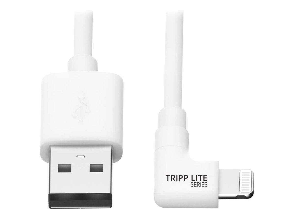 Eaton Tripp Lite Series USB-A to Right-Angle Lightning Sync/Charge Cable, MFi Certified White, M/M, USB 2.0, 6ft 1.83 m