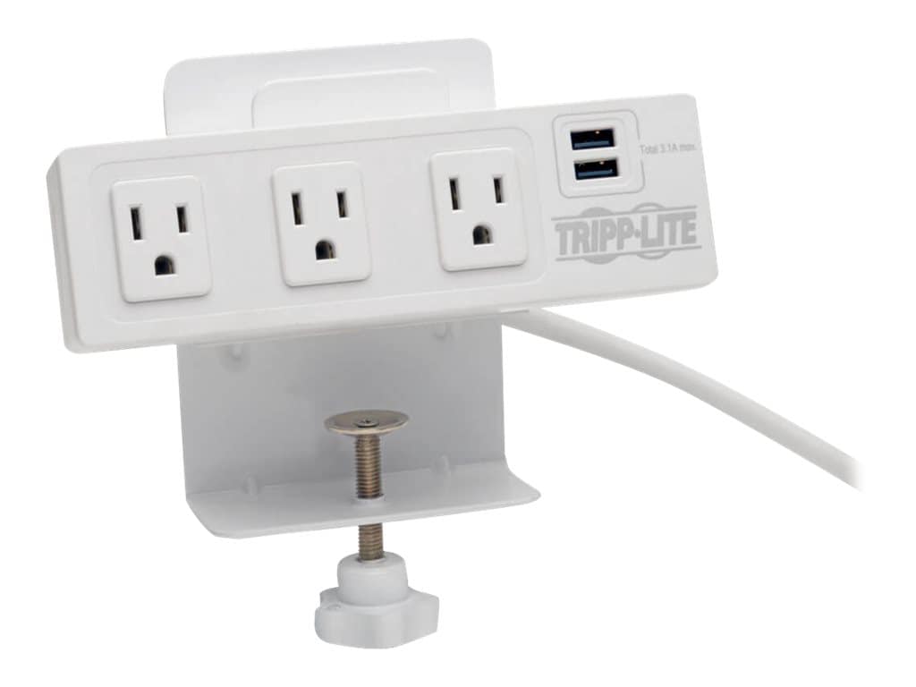 Tripp Lite 3-Outlet Surge Protector Power Strip w/2-Port USB Charging White