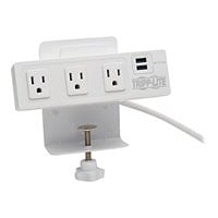Tripp Lite 3-Outlet Surge Protector Power Strip with 2 USB Ports, 10 ft. Cord (3.05m) - 510 Joules, Desk Clamp, White