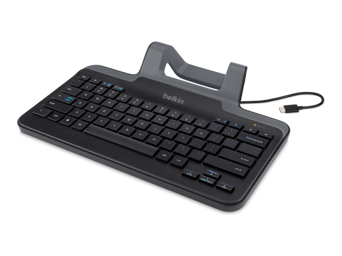 Belkin Wired Keyboard Tablet Stand with USB-C Connector - Full Sized Keycaps - Keyboard Tray - Black