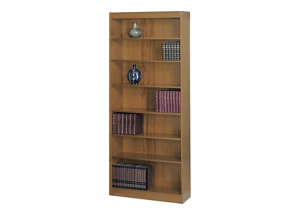Safco Square-Edge Adjustable 7-Shelf Veneer Bookcase - Medium Oak