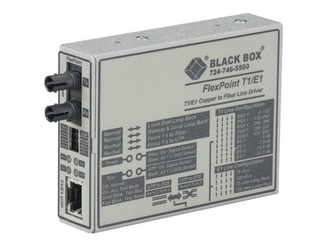 Black Box FlexPoint T1/E1 to Fiber Line Drivers, Single-Mode, ST