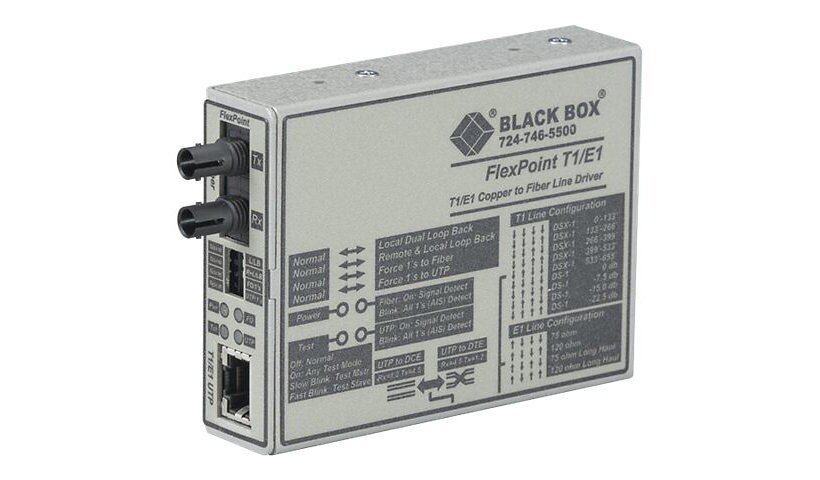 Black Box FlexPoint T1/E1 to Fiber Line Drivers, Single-Mode, ST