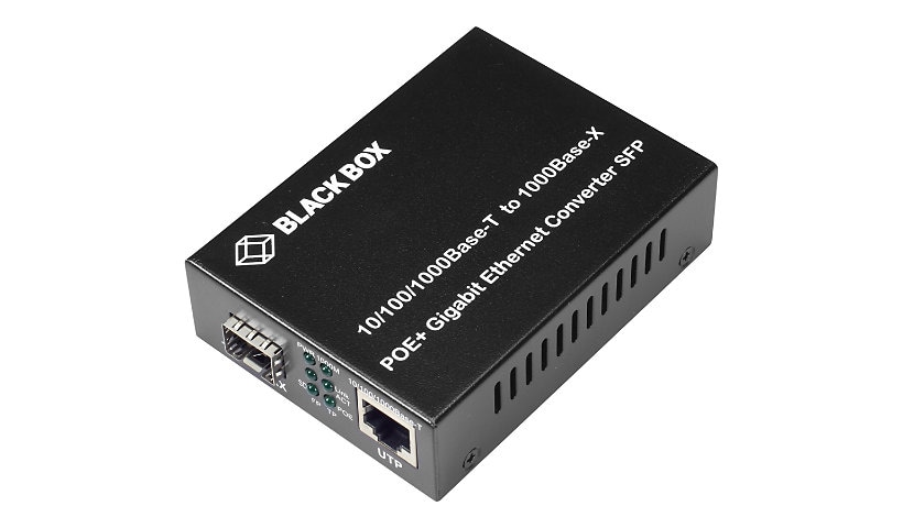 Black Box Fiber Gigabit Media Converter, 10/100/1000, SFP, MMF or SMF, PoE+