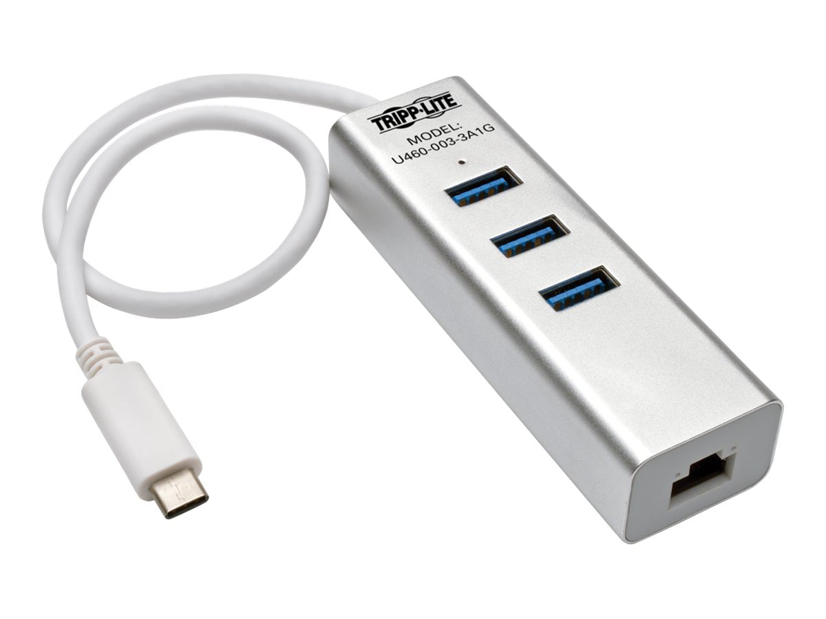 Tripp Lite 3-Port USB 3.1 Gen 1 USB-C Portable Hub/Adapter, 3 USB-A Ports and Gigabit Ethernet Port, Thunderbolt 3