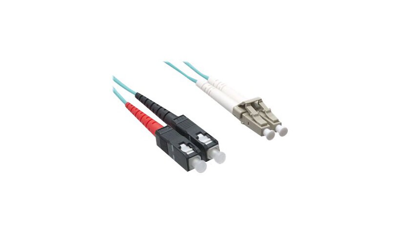 Axiom LC-SC Multimode Duplex OM3 50/125 Fiber Optic Cable - 15m - Aqua - patch cable - 15 m