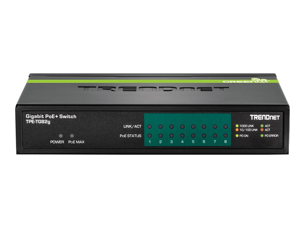 TRENDnet 8-Port GREENnet Gigabit PoE+ Switch, Supports PoE And PoE+ Devices, 61W PoE Budget, 16Gbps Switching Capacity,