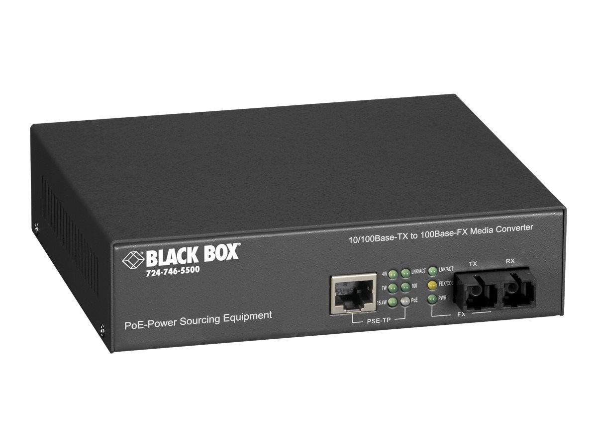 Black Box PoE PSE Media Converter - fiber media converter - 10Mb LAN, 100Mb