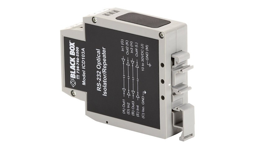 Black Box RS-232 DIN Rail Optical Isolator/Repeater - relais - RS-232