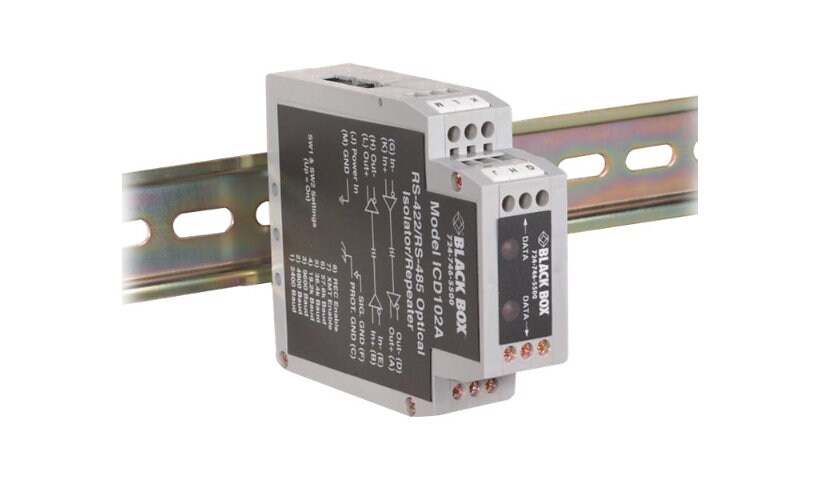 Black Box RS-422 and RS-485 DIN Rail Optical Isolator/Repeater - repeater -