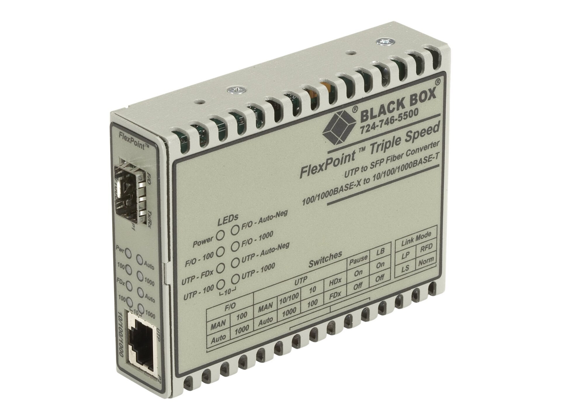 Black Box FlexPoint - fiber media converter - 10Mb LAN, 100Mb LAN, GigE - T