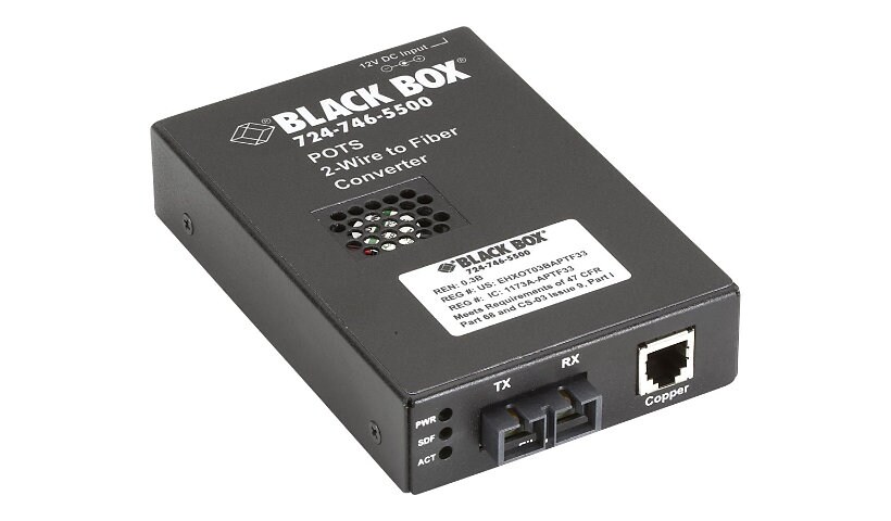Black Box POTS 2-Wire to Fiber Converter - modem courte distance - Conformité TAA