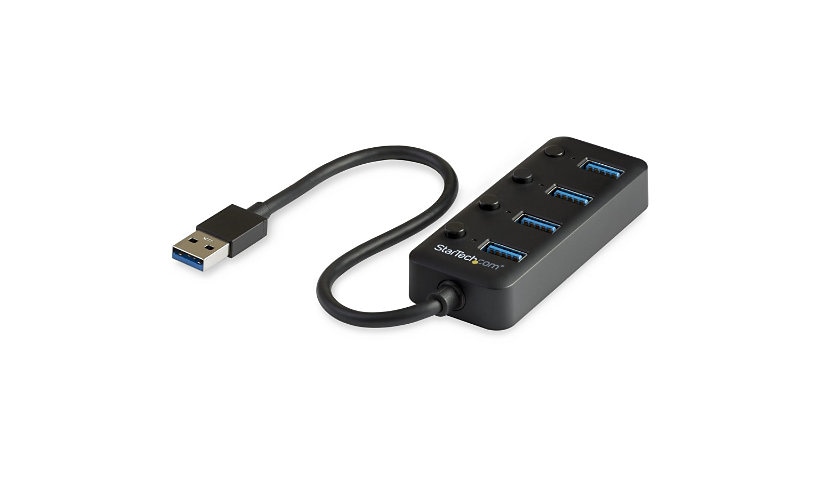 StarTech.com 4 Port USB 3.0 Hub - 4x USB Type-A 5Gbps with On/Off Port Switches - USB Bus Powered