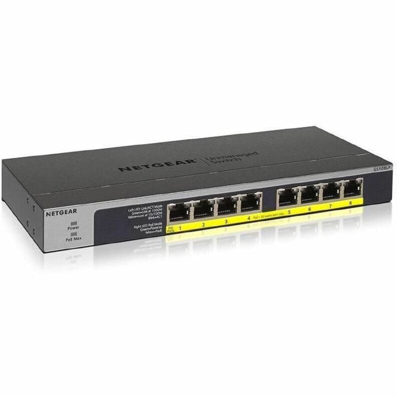 NETGEAR 8-Port PoE/PoE+ Gigabit Ethernet Unmanaged Switch 60W PoE (GS108LP)