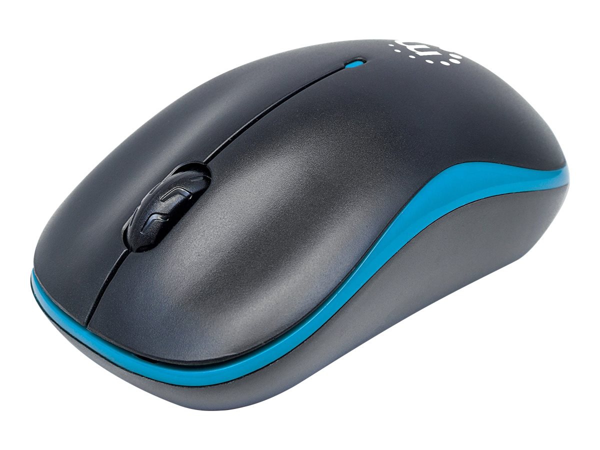 Manhattan Success Wireless Mouse, Black/Blue, 1000dpi, 2.4Ghz (up to 10m), USB, Optical, Three Button with Scroll Wheel,