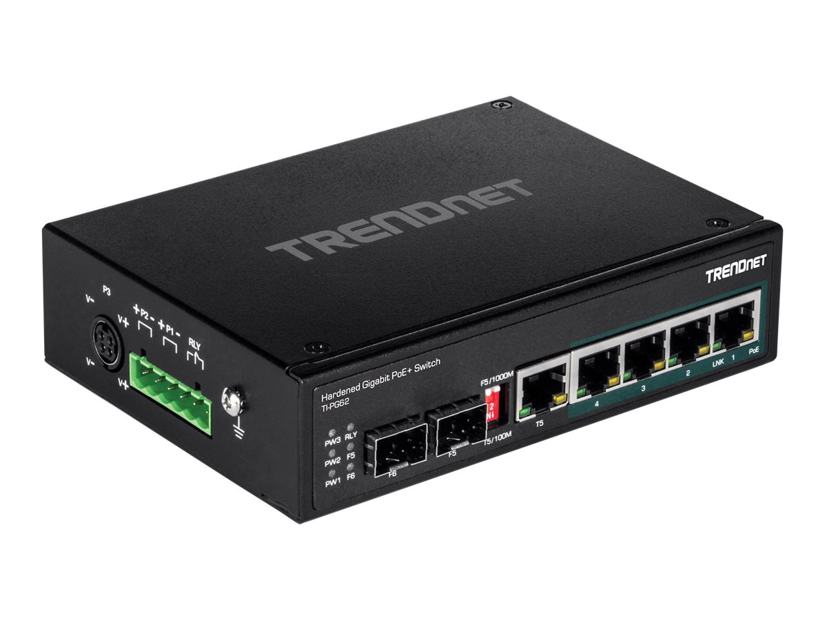 TRENDnet 6-Port Hardened Industrial Gigabit PoE+ DIN-Rail Switch, 4 x Gigab