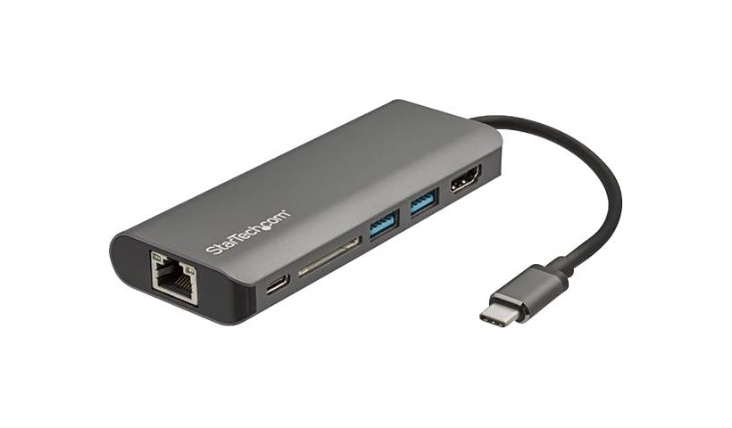 StarTech.com USB C Multiport Adapter - USB Type-C Travel Dock to 4K HDMI, 3x USB Hub, SD, GbE, 60W PD 3.0 Pass-Through -