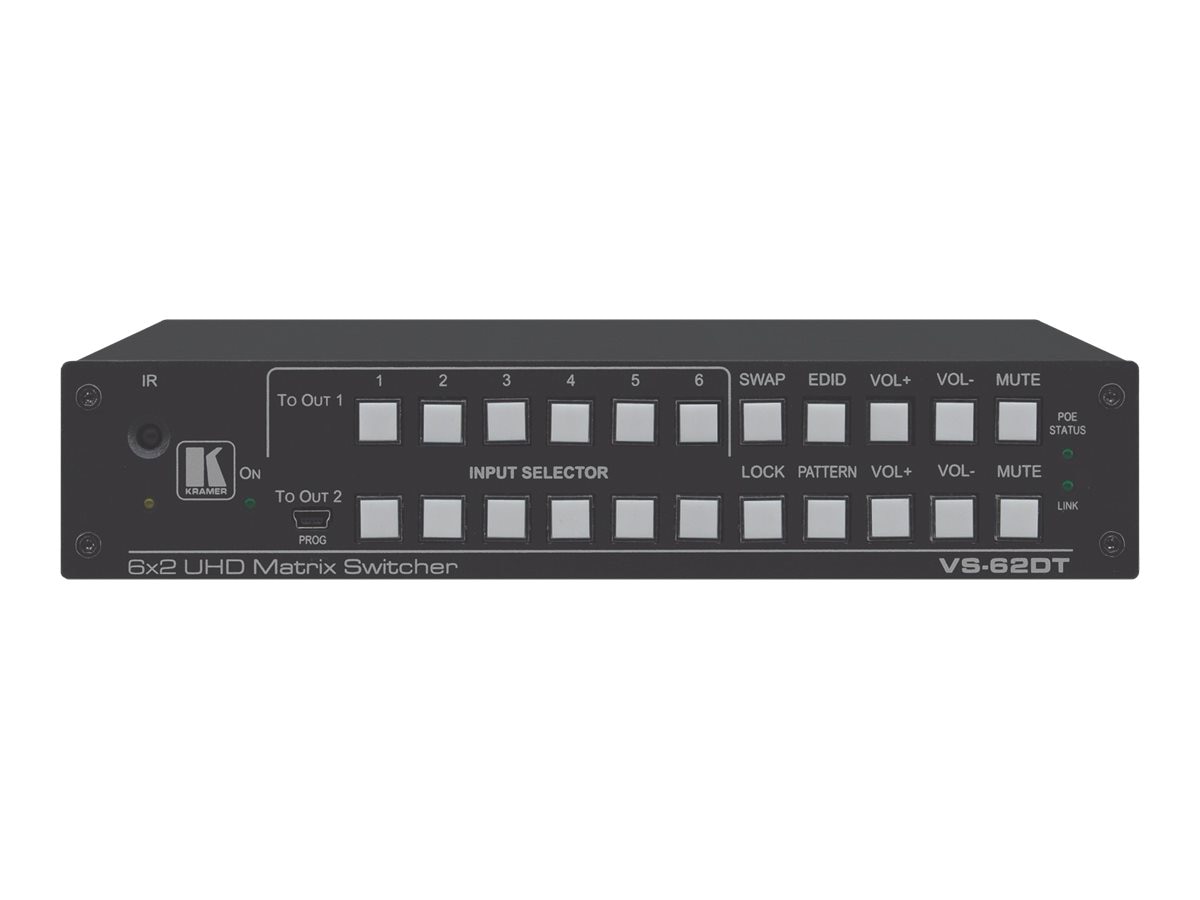 Kramer VS-62DT 6x2 4K60 4:2:0 HDMI/HDBaseT Long-Reach PoE Matrix Switcher -