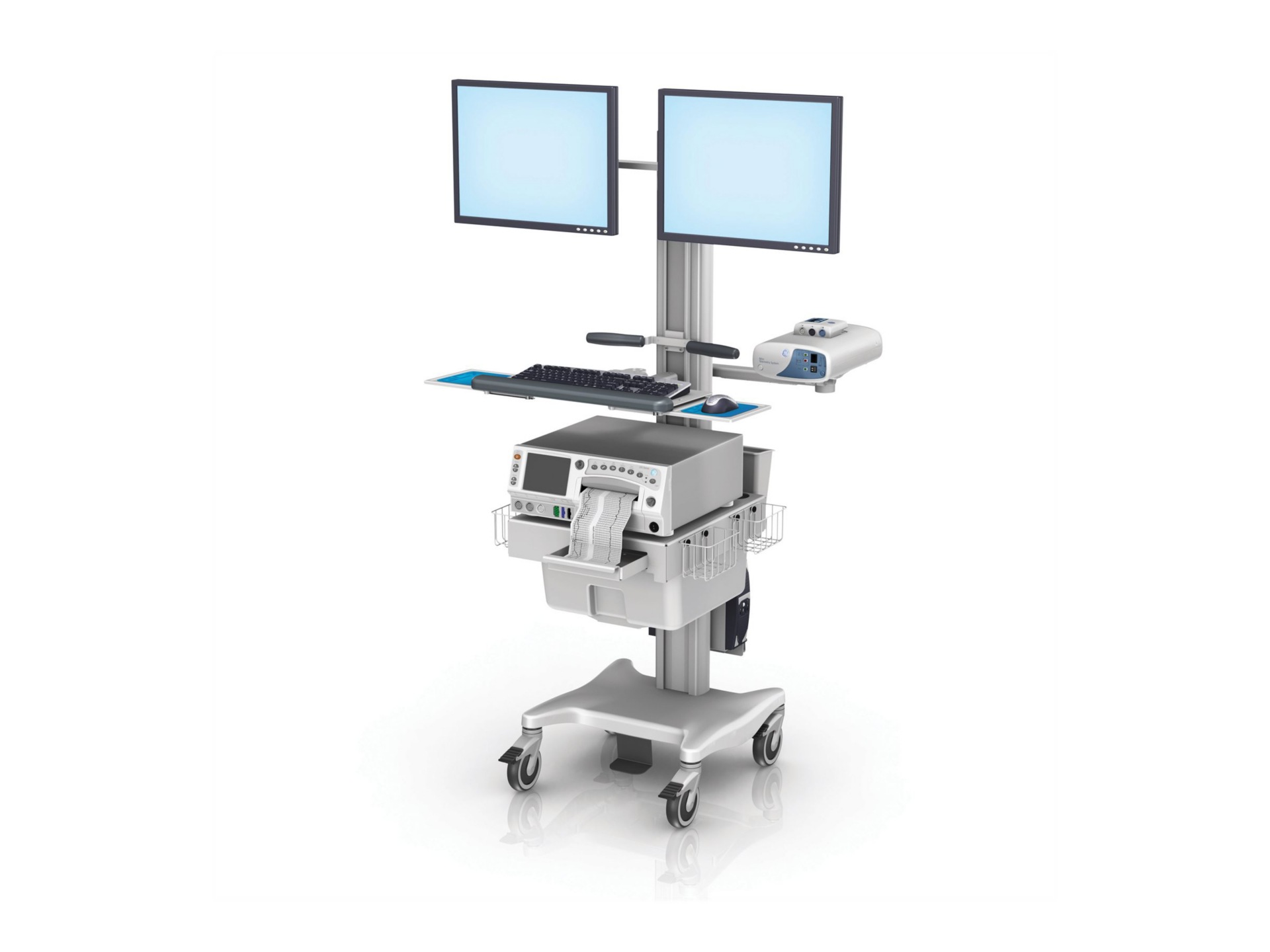 GCX GE Corometrics 250cx Series Fetal Monitoring VHRC Workstation with Dual Horizontal Monitor Mount - cart