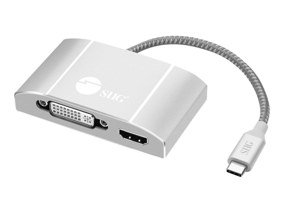 SIIG USB-C to 3-in-1 Multiport Video Adapter with PD Charging - docking station - USB-C / Thunderbolt 3 - VGA, DVI, HDMI